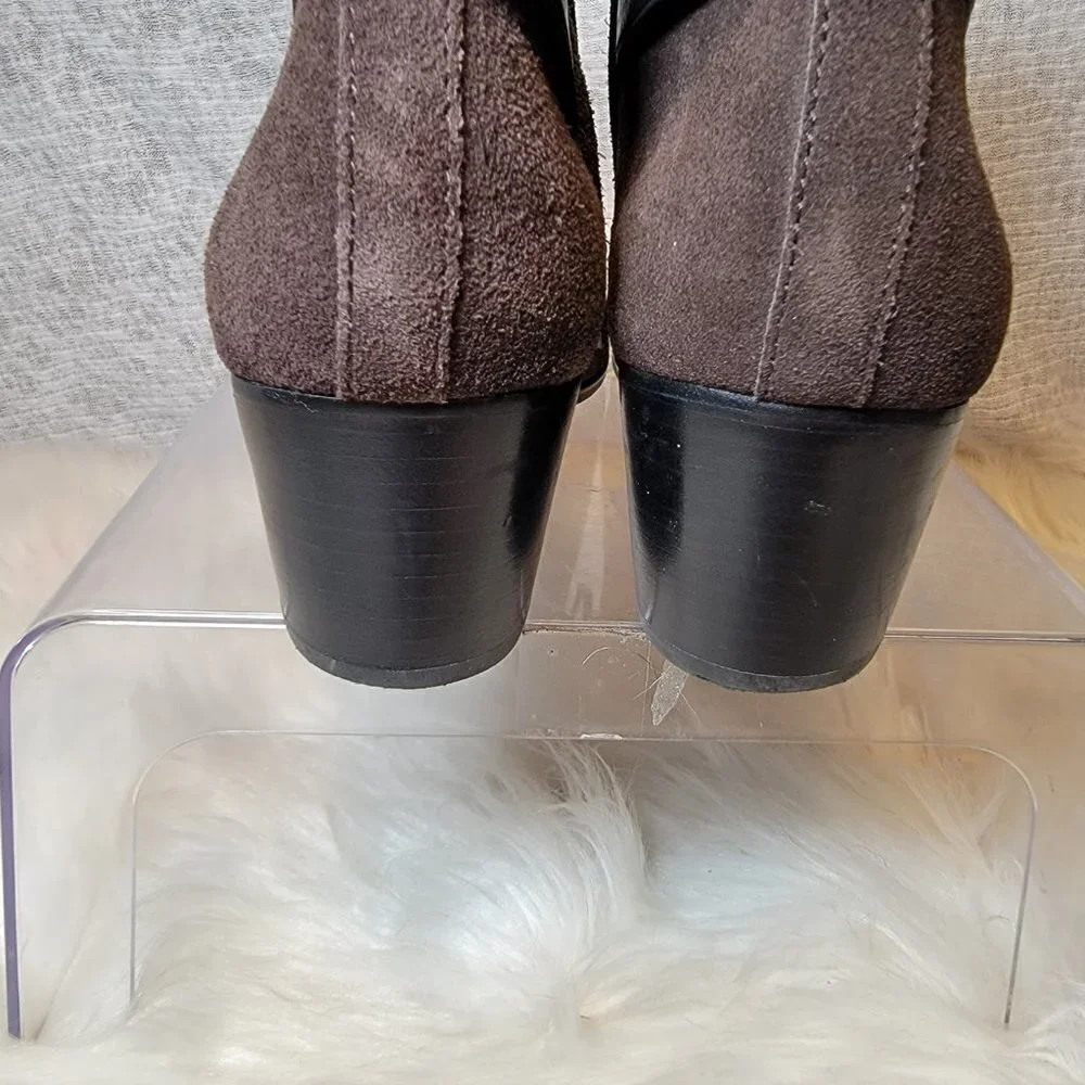 Coach Brown Leather Suede Patricia Block Mid Heel Booties Ankle Boot Classic 10B